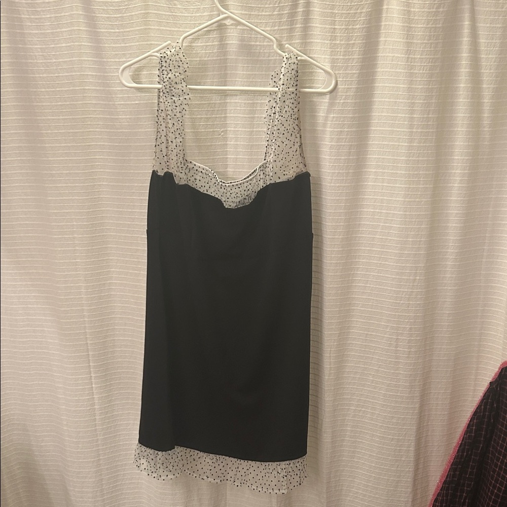 American Eagle Outfitters Black Mini Dress with White Polka Dot Trim